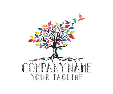 Abstract vibrant tree logo design, root vector