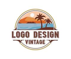 vintage badges see batch, summer, palm trees emblems vector