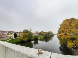 paisaje otoñal cerca del río danubio, ciudad de regensburg, europa foto