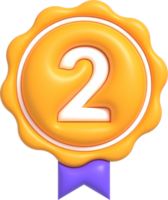 Gagnant du badge 3d pour la 2e deuxième place, prix du gagnant et prix du champion rendu 3d png