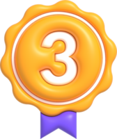 Gagnant du badge 3d pour la 3ème troisième place, prix du gagnant et prix du champion rendu 3d png