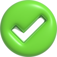 Leuk vinden of correct symbool, bevestigd of goedgekeurd knop, controleren Mark icoon 3d illustratie png