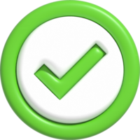 Like or correct symbol, Confirmed or approved button, Check mark icon 3D illustration png