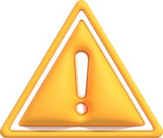 sinal de aviso bonito 3d com ícone de ponto de exclamação, sinal de notificação de alerta 3d render ilustração png