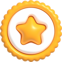3D-Qualitätsgarantiesymbol, Medaillenknopf mit Stern, Symbol für beste Produkt- und Servicequalität, Standard-Qualitätskontrollzertifizierung 3D-Darstellung png