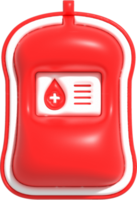 Blutpackungssymbol, Bluttransfusion, Blutbeutelsymbol, Blutspende und lebensrettende 3D-Darstellung png