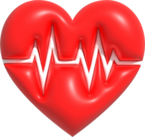 Heart with white pulse line inside, heartbeat wave icon. Cardiac assistance, pulse beat measure 3D render illustration. png