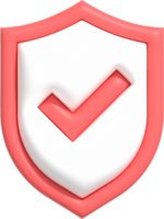 ícone de escudo de guarda, escudo de segurança com marca de seleção dentro, segurança e ilustração de renderização 3d garantida png