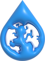 ícono de gota de agua azul con tierra adentro, lavando la mano para la pandemia de covid. día mundial del agua y ahorro de agua 3d renderizar ilustración