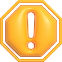 Panneau d'avertissement mignon 3d avec icône de point d'exclamation, signe de notification d'alerte illustration de rendu 3d png