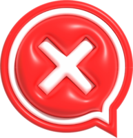 nee, mis en geweigerd 3d icoon, realistisch negatief rood kruis symbool 3d renderen illustratie png