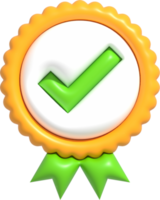 símbolo de garantía de alta calidad 3d, botón de medalla con marca de verificación, icono de mejor calidad de producto y servicio, certificación de control de calidad estándar ilustración de presentación 3d png