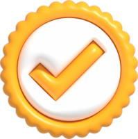 Symbole de garantie de haute qualité 3d, bouton de médaille avec coche, icône de la meilleure qualité de produit et de service, certification de contrôle de qualité standard illustration de rendu 3d png