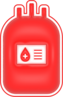 Blutpackung 3D-Symbol, Bluttransfusion, Blutbeutel-Symbol, Blutspende und Weltblutspendetag 3D-Darstellung png
