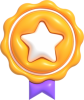 símbolo de garantia de alta qualidade 3d, botão de medalha com estrela, ícone de melhor qualidade de produto e serviço, certificação de controle de qualidade padrão 3d render ilustração png