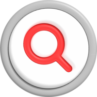 Search icon with Magnifying glass. Research and Analysis button 3d rendering png