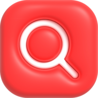 Search icon with Magnifying glass. Research and Analysis button 3d rendering png