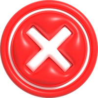non, erreur et icône 3d refusée, illustration de rendu 3d du symbole de la croix rouge négative réaliste png