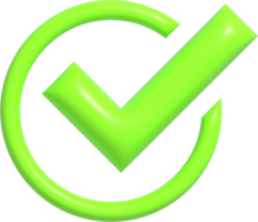 símbolo como o correcto, botón confirmado o aprobado, icono de marca de verificación ilustración 3d