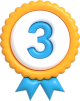 Gagnant du badge 3d pour la 3ème troisième place, prix du gagnant et prix du champion rendu 3d png