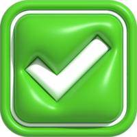 Realistic Correct checkmark symbol. Yes, Right and Approved icon 3D render illustration png