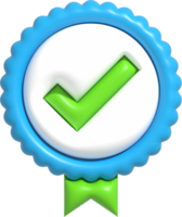 símbolo de garantía de alta calidad 3d, botón de medalla con marca de verificación, icono de mejor calidad de producto y servicio, certificación de control de calidad estándar ilustración de presentación 3d png