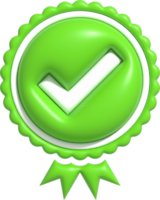 como ou símbolo correto, botão confirmado ou aprovado, ícone de marca de seleção ilustração 3d png