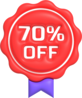 Sale off 3D icon, Special offer discount with the price 70 percent OFF. Red label for advertising campaign 3D render png