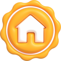 bonito botão home 3d. imóveis, hipoteca, ícone do conceito de empréstimo renderização 3d png