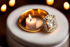 photography of A white candle that burns and next to a ring, love, heart, valentine photo