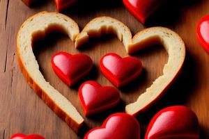 photography of white bread and boiled sausage for making hearts , love, heart, valentine photo