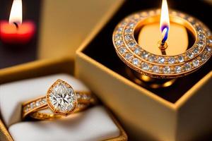 photography of A white candle that burns and next to a ring, love, heart, valentine photo