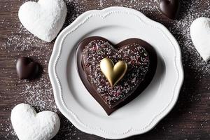 fotografía de un donut de chocolate en forma de corazón con chocolate, amor, corazón, san valentín, foto