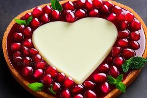 photography of a panna cotta in the shape of a heart, love, heart, valentine, photo
