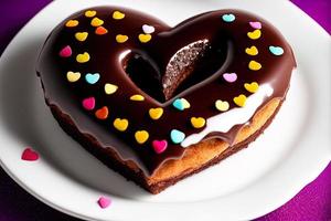 fotografía de un donut de chocolate en forma de corazón con chocolate, amor, corazón, san valentín, foto