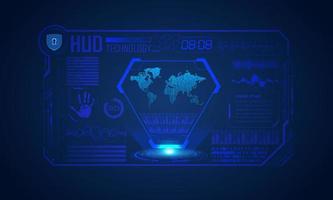 Blue Modern HUD Technology Screen Background with world map vector