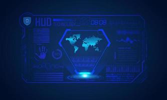 Blue Modern HUD Technology Screen Background with world map vector