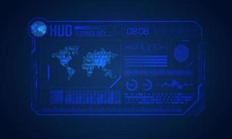 Blue Modern HUD Technology Screen Background with World Map vector