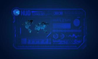 Blue Modern HUD Technology Screen Background with World Map vector