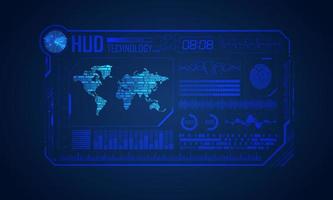 Blue Modern HUD Technology Screen Background with World Map vector