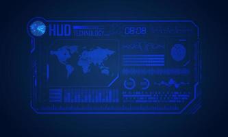 Blue Modern HUD Technology Screen Background with World Map vector