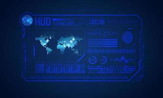 Blue Modern HUD Technology Screen Background with World Map vector