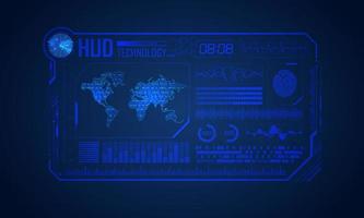 Blue Modern HUD Technology Screen Background with World Map vector