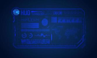 Blue Modern HUD Technology Screen Background with World Map vector