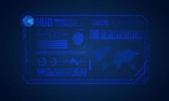 Blue Modern HUD Technology Screen Background with World Map vector