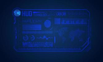 Blue Modern HUD Technology Screen Background with World Map vector