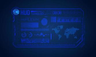 Blue Modern HUD Technology Screen Background with World Map vector