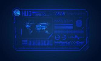 Blue Modern HUD Technology Screen Background with World Map vector