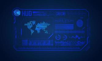 Blue Modern HUD Technology Screen Background with World Map vector