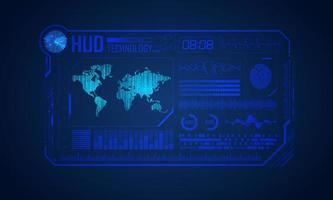 Blue Modern HUD Technology Screen Background with World Map vector